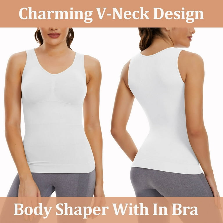 Women Fitted V-Neck Seamless Bra Tank Top Built-in thin Bra Cup