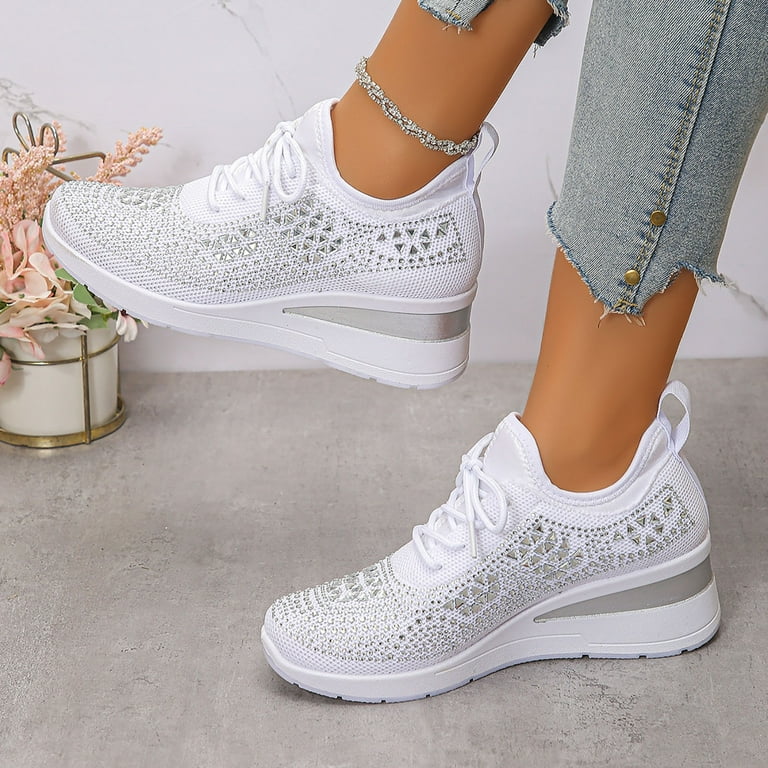 Dakaela Women's Fashion Glitter Sneakers Platform Wedge Walking Shoes Sequin  Wedding Bride Dress Shoes - Walmart.com