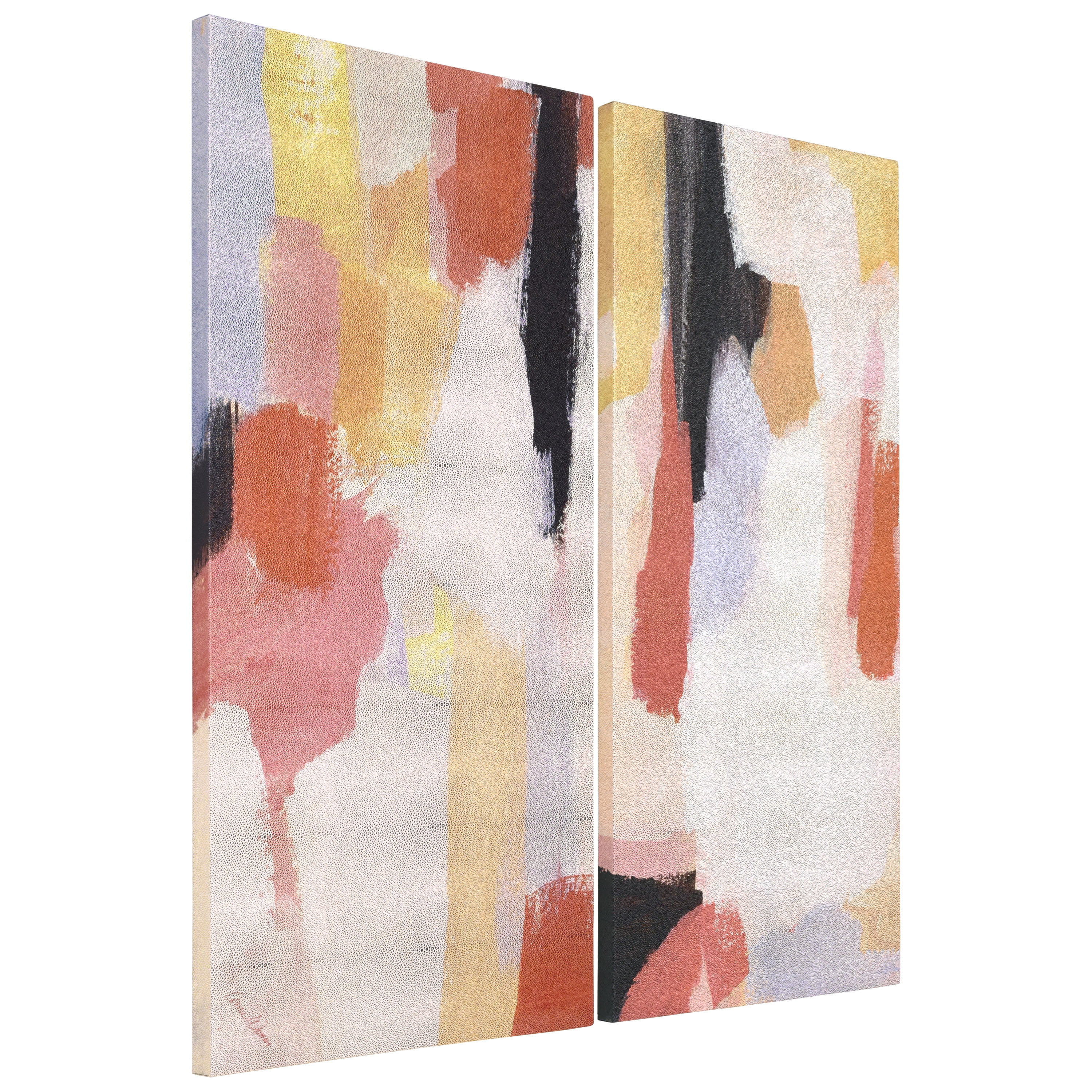 "Vibrant Harmony I & II" Lively Abstract Rendered on Gold Metallic Shagreen Wrapped Canvas Wall Art Set, sized 48"x24"