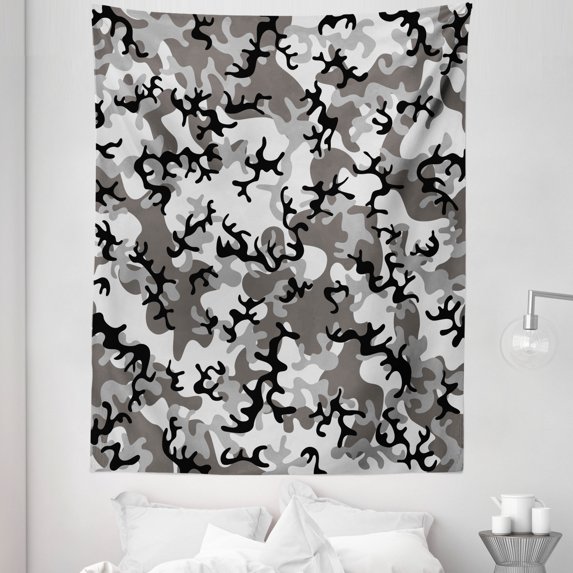 Camouflage Tapestry, Camouflage Concept Concealment Artifice Hiding Force Uniform Pattern Fashion, Fabric Wall Hanging Decor for Bedroom Living Room Dorm, 5 Sizes, Black Grey Grey, by Ambesonne