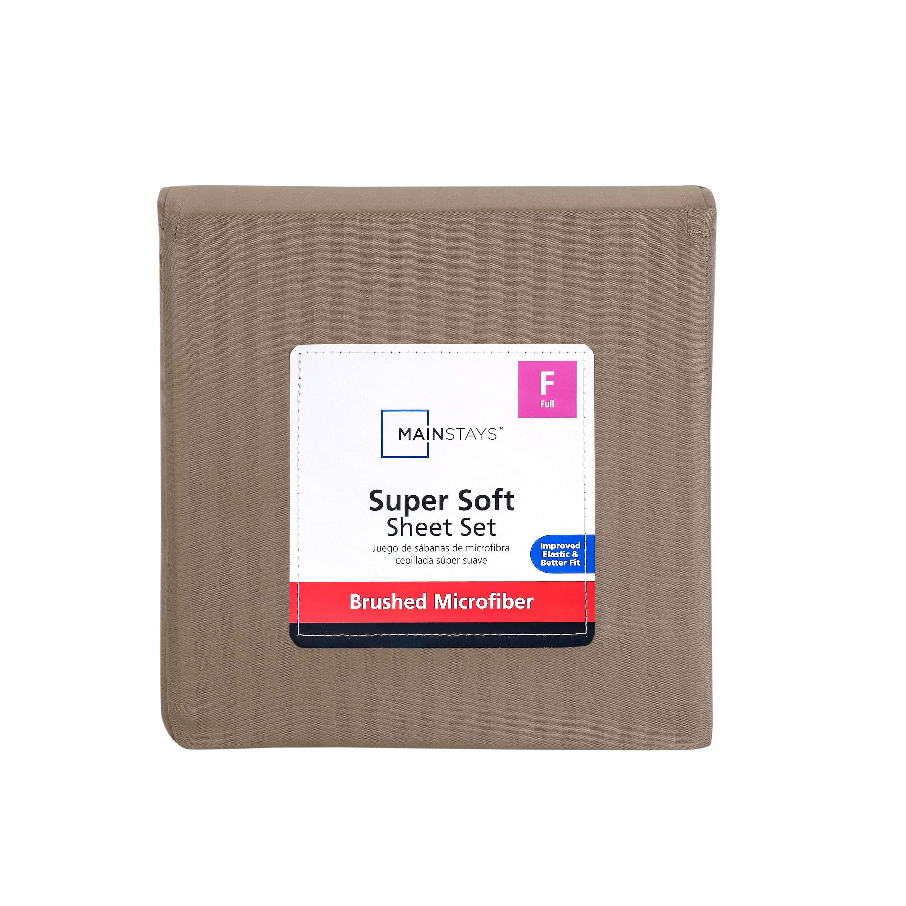 Mainstays Super Soft Brushed Microfiber Bed Sheet Set, Brown Bag Embossed Stripe, Full, 4 Piece