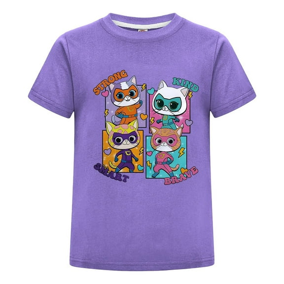 Super Cat Tee for Children T-Shirt – Kids Boys Girls Short Sleeve Shirt – Soft Cartoon Print Top – Summer Birthday Gift – Playwear T-Shirt