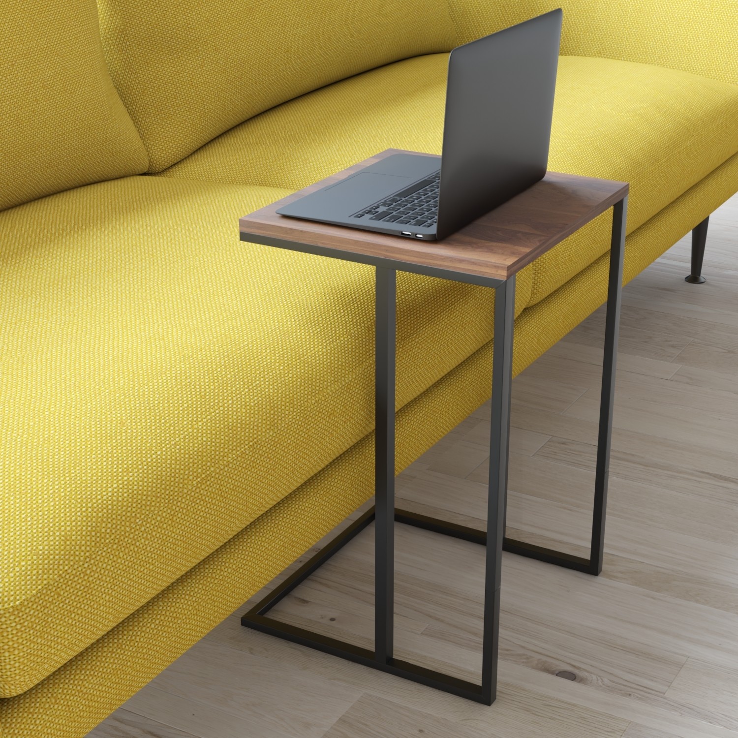 Mai metal legs with wood top C table, Easy to assemble, Walnut