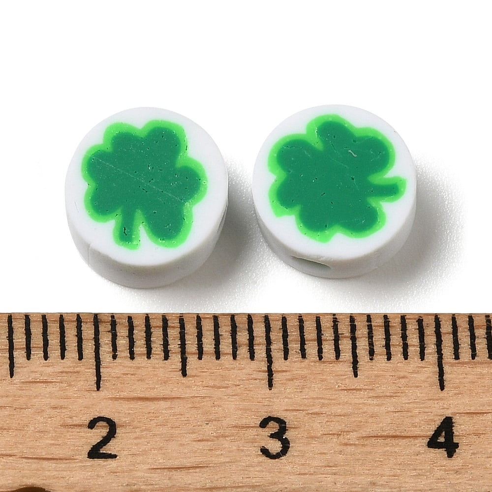 Handmade Polymer Clay Beads Round with Clover Medium Sea Green 9.5x4.5mm Hole: 1.6mm