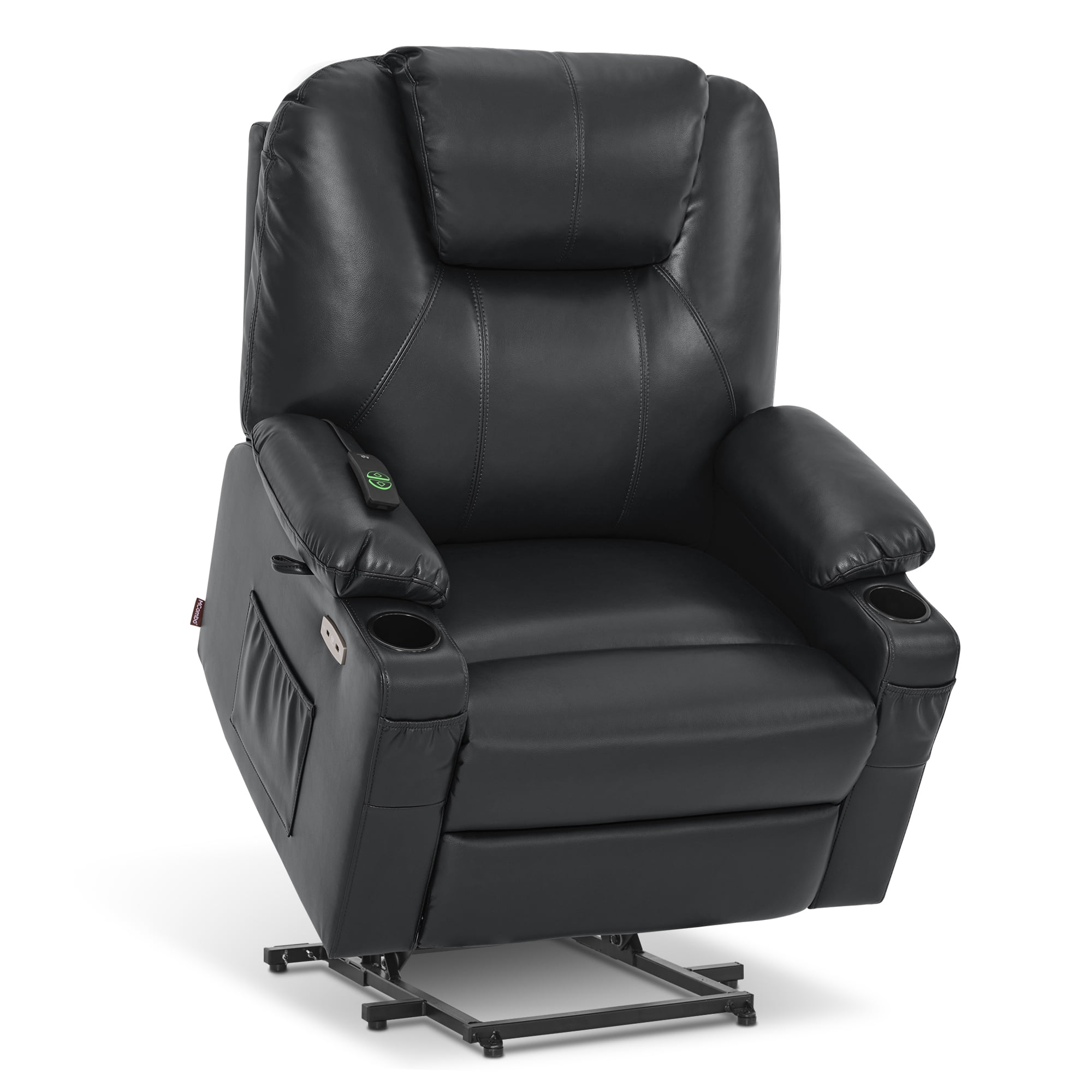 MCombo Large-Wide Power Lift Recliner Chair Sofa with Massage and Heat for Elderly People, Cup Holders, USB&Type C Ports, Side Pockets, Faux Leather (Black, Large-Wide)