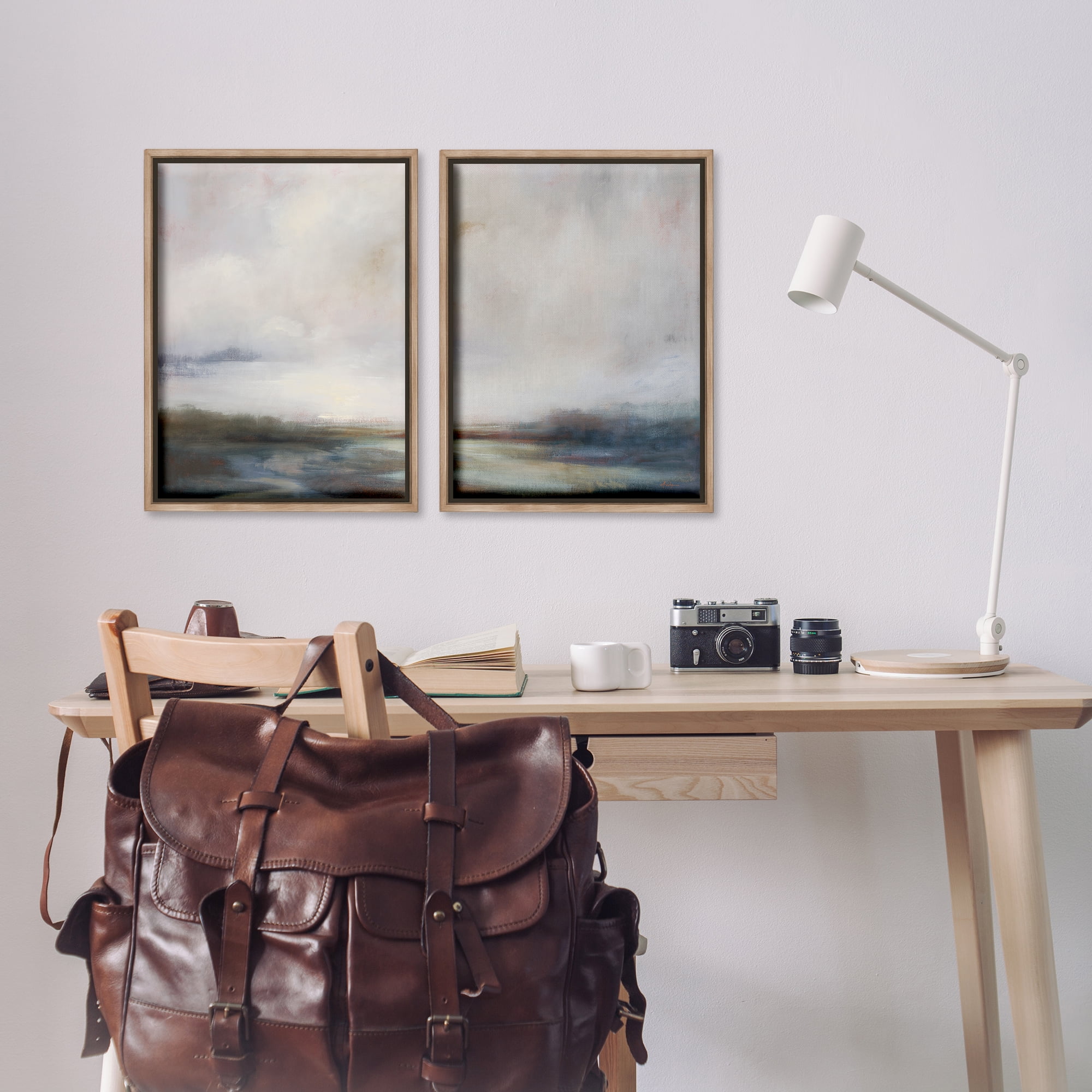 Stupell Industries Moody Clouds Landscape Landscape & Nature Painting Brown Floater Framed Canvas Art Print Wall Art, 17 x 25, Set of 2