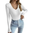 thumbnail image 3 of SGMVNU Sweaters for Women V Neck Soft Knit Ribbed Sweater Basic Long Sleeve Pullover Knits Top Lightweight Fall Outfits White XL, 3 of 8