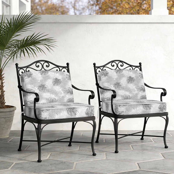 Grey Leaf Waterproof Cushion Covers Set of 4, Modern Grey Palm Leaf Monstera 22x20 Inch Stretch Outdoor Couch Cushion Covers Chair Sofa Seat Slipcover for Patio