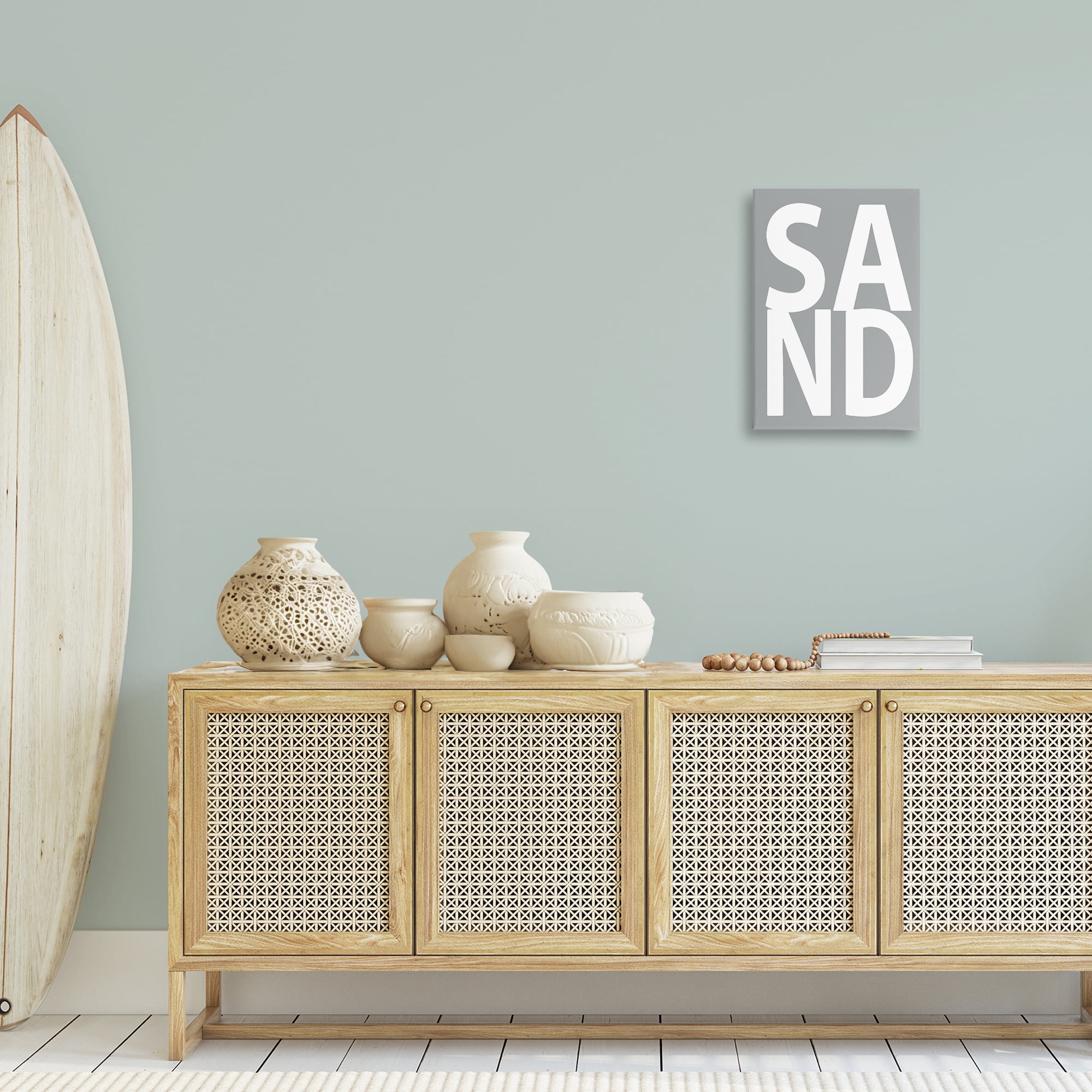 Stupell Industries Sand Word on Grey Typography Painting Gallery Wrapped Canvas Art Print Wall Art, 16 x 24