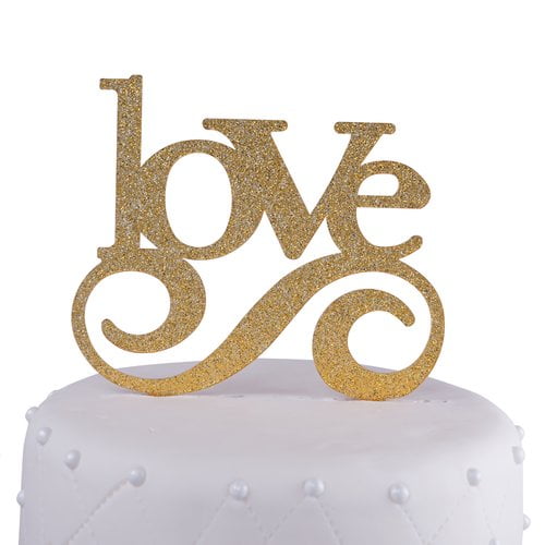 unik occasions love wedding acrylic cake topper, gold glitter