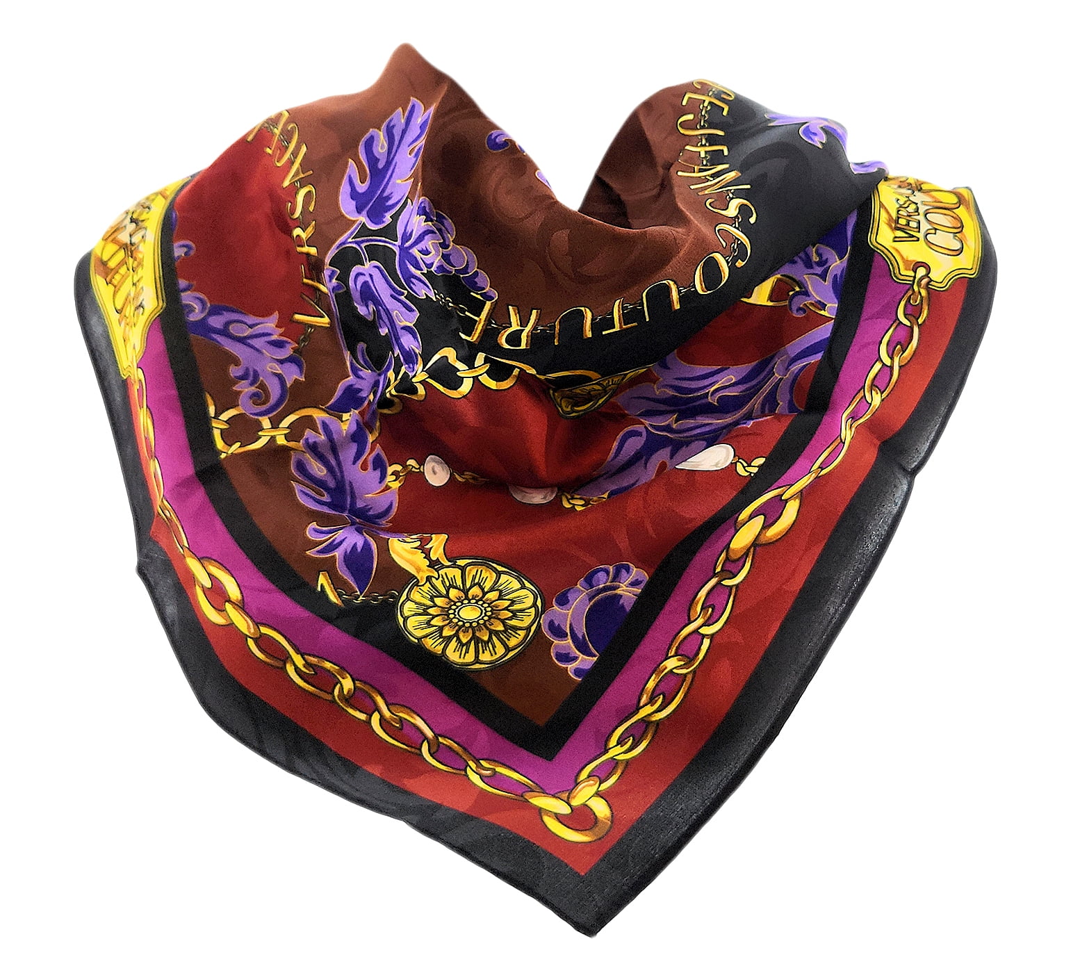 【関税&送料込み】Versace Scarves Versace Jeans Couture Multicolor Chainlink Print Silk Scarf