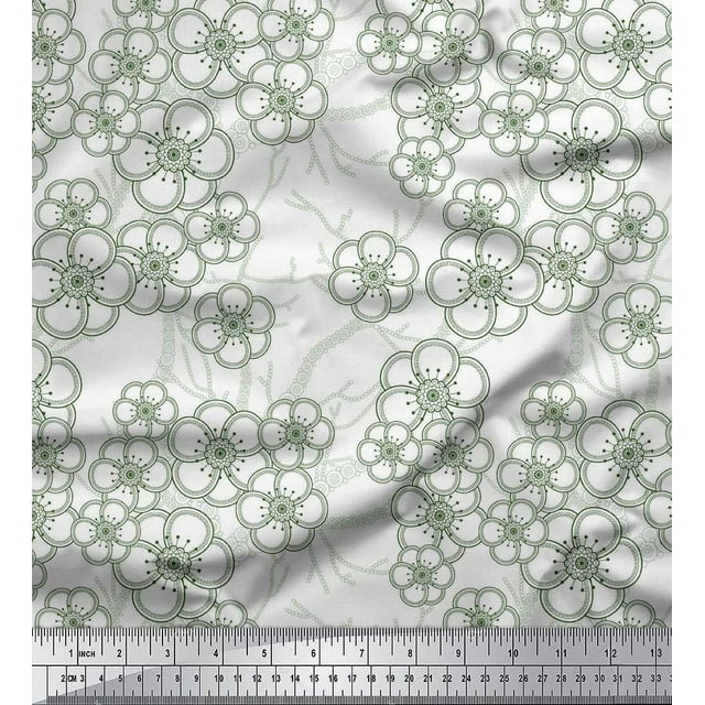 Soimoi Green Poly Georgette Fabric Artistic Floral Print Sewing Fabric Yard 52 Inch Wide