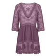 thumbnail image 5 of Wycnly Dresses for Women Beach Holiday Loose Lace Patchwork Cover Ups Mini Dresses V-Neck Elbow-Length Solid Summer Short Formal Dress Purple Free Size, 5 of 5