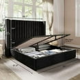 thumbnail image 3 of Merluxy Queen Bed Frame Lift Up Storage Bed, Velvet Queen Upholstered Bed Frame Channel Tufted Wingback Headborad/No Box Spring Needed/Black, 3 of 9