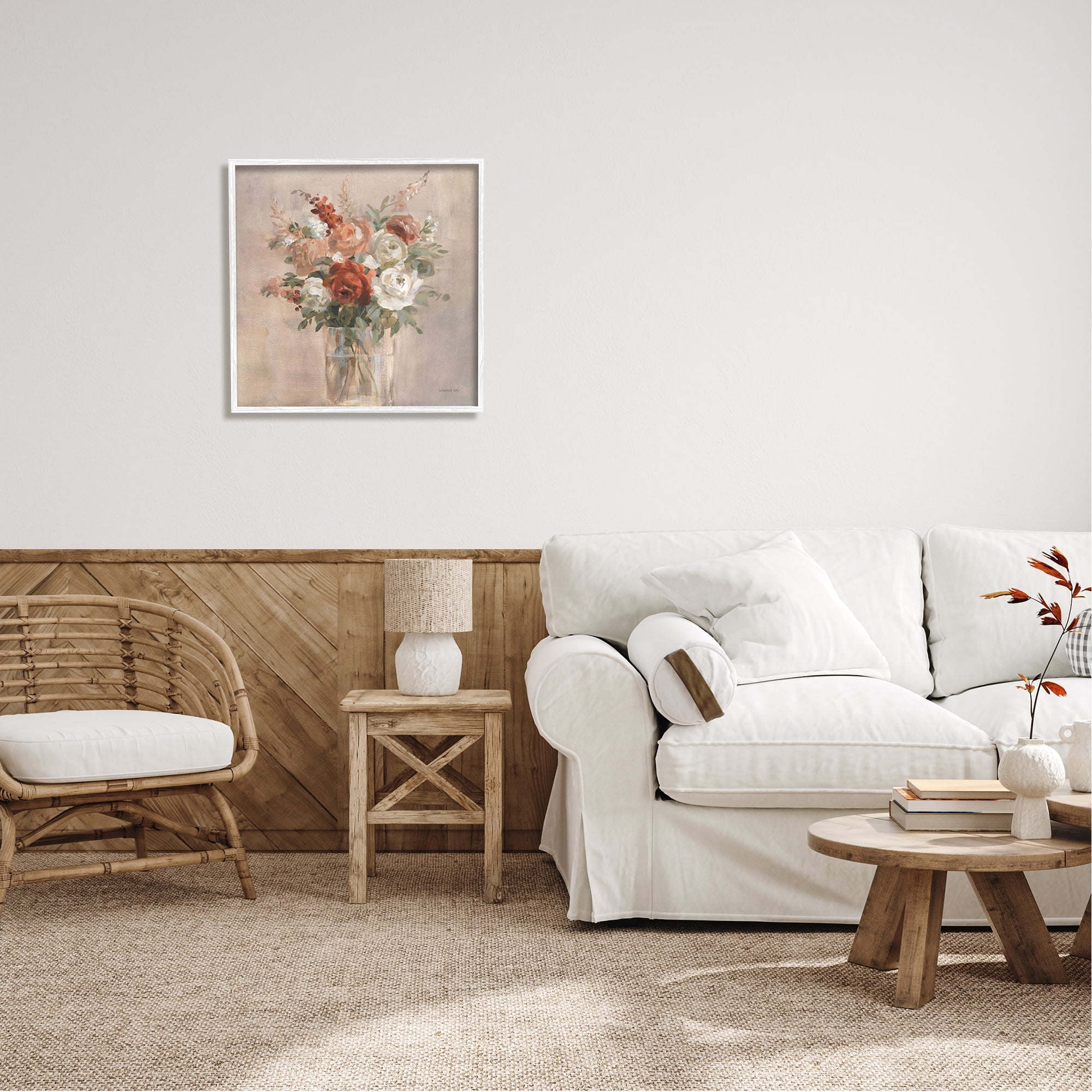 Stupell Industries Red & White Roses Bouquet Botanical & Floral Painting White Framed Art Print Wall Art, 24 x 24