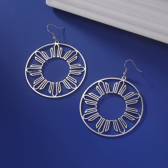 EUEAVAN Silver Sun flower Dangle Earrings for Women Stainless Steel Jewelry Drop Earrings