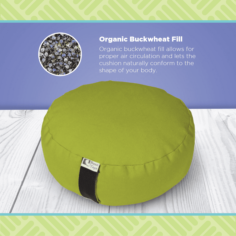 Organic Buckwheat Hulls 14 Round Zafu Meditation Cushion Tibetan Style Organic Cotton Zen Yoga Pillow for Floor Made in USA Black