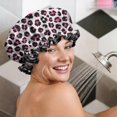 thumbnail image 5 of Shower Caps,Pink and Black Of Leopard Print Waterproof Shower Cap for Women 4 Pieces,Double Reusable Hair Cover for Shower PEVA Elastic Stretch Hem, 5 of 7