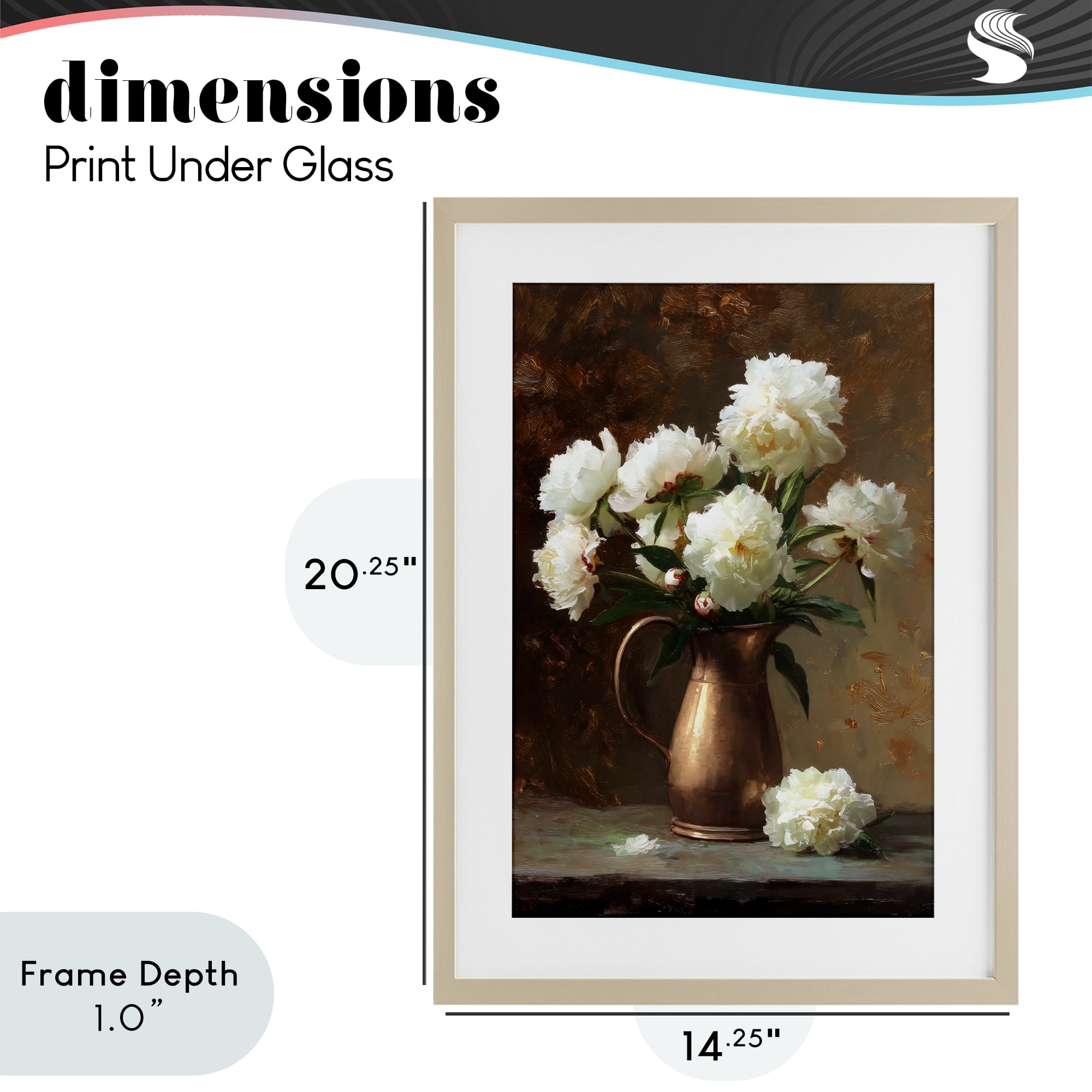 Stupell Industries Bronze Vase Peonies Birch Framed Print Under Glass, design by Petal Prints Design