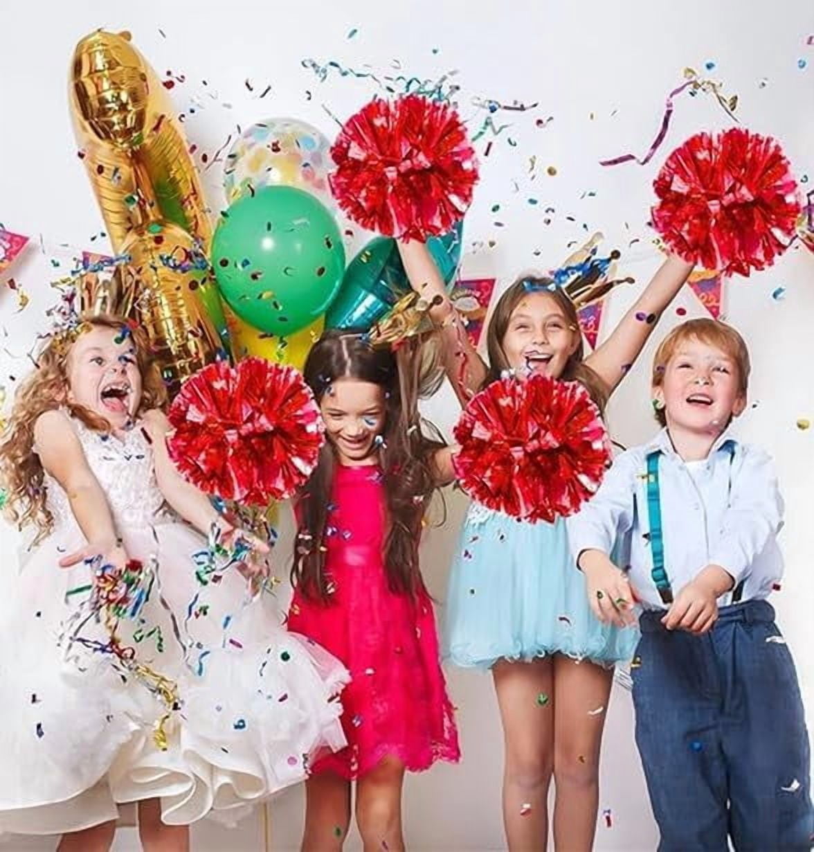 EONQY 8 Pcs Cheerleading Pom Poms Cheerleader Squad Spirited Fun Pompoms 10 Inch Metallic Foil Cheer Pom Poms with Handle Flowers for Sport Team Dance Party