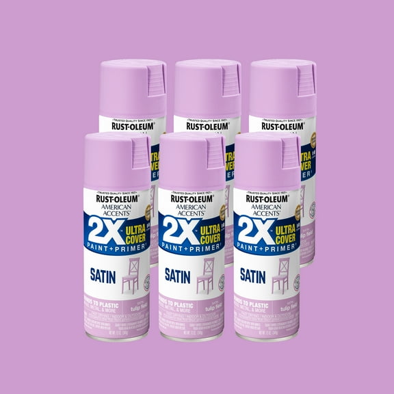 6 Pack, Tulip Field, Rust-Oleum American Accents 2X Ultra Cover Satin Spray Paint- 389905, 12 oz