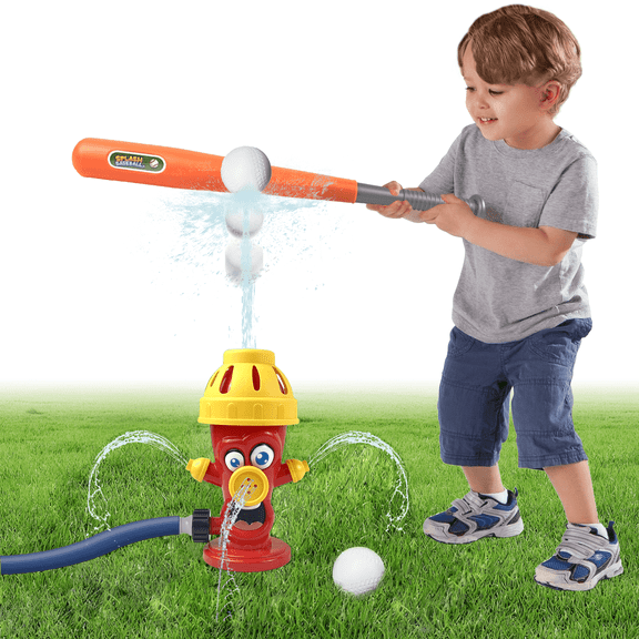 Richgv Water Spray Sprinkler Toys with Baseball Play Set, Outdoor Summer Kids Toys Attaches to Garden Hose Backyard Splashing Toys for Boys Girls 3 
