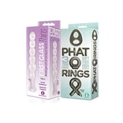 Sexy Gift Set of Glass Thins, Elliptical Glass Plug and Icon Brands Phat Rings Smoke 2, Chunky Cock Rings