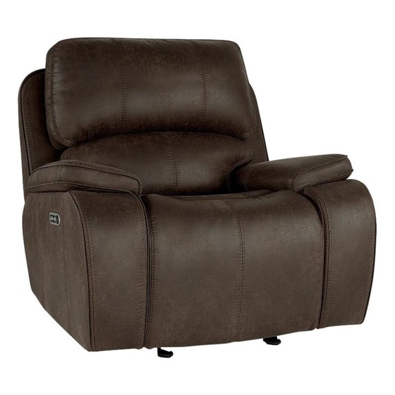 Benjara Talo 42" Glider Chair- Power Recliner- USB C Port- Brown Faux Leather