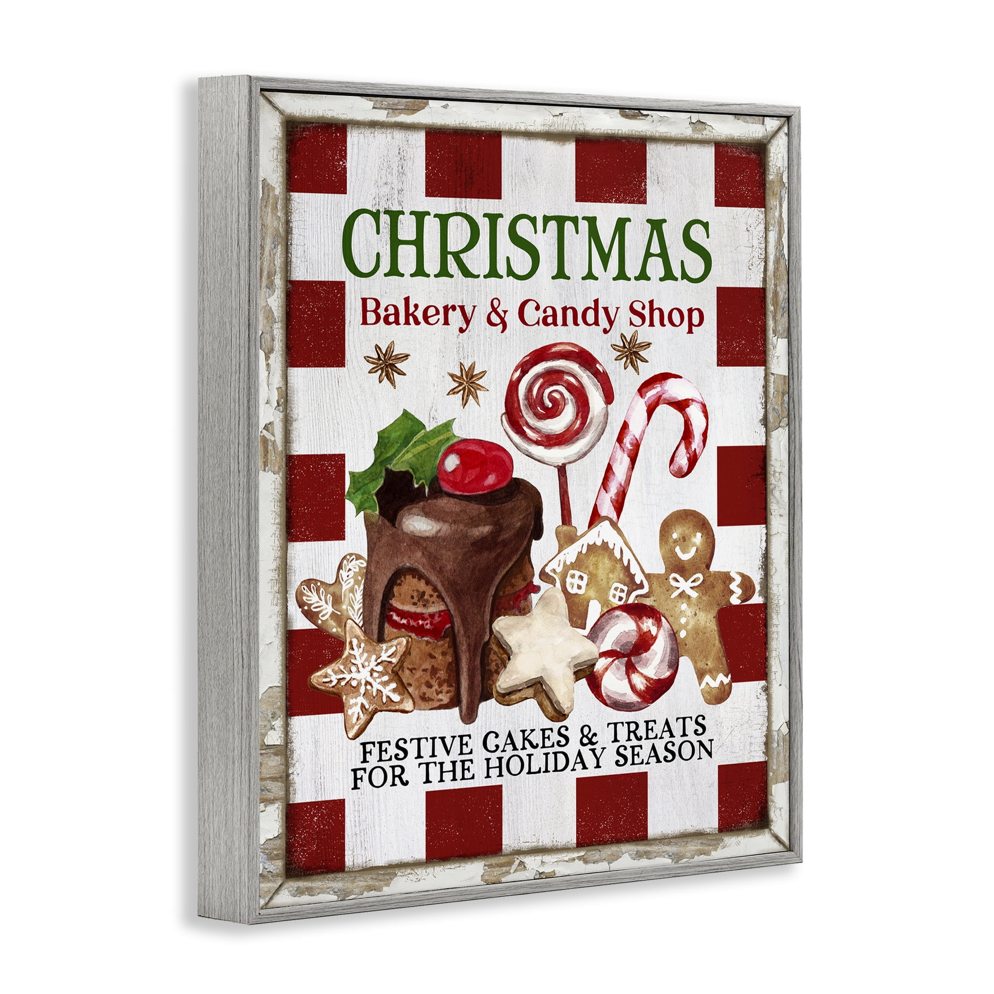 Stupell Industries Christmas Bakery & Candy Holiday Painting Gray Framed Art Prints Wall Art, 24 x 30