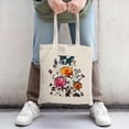 thumbnail image 2 of Vibrant Floral Canvas Tote Bag - Colorful Pink Orange & Purple Flowers on Cream Background - Perfect for Shopping Travel & Parties, 2 of 4