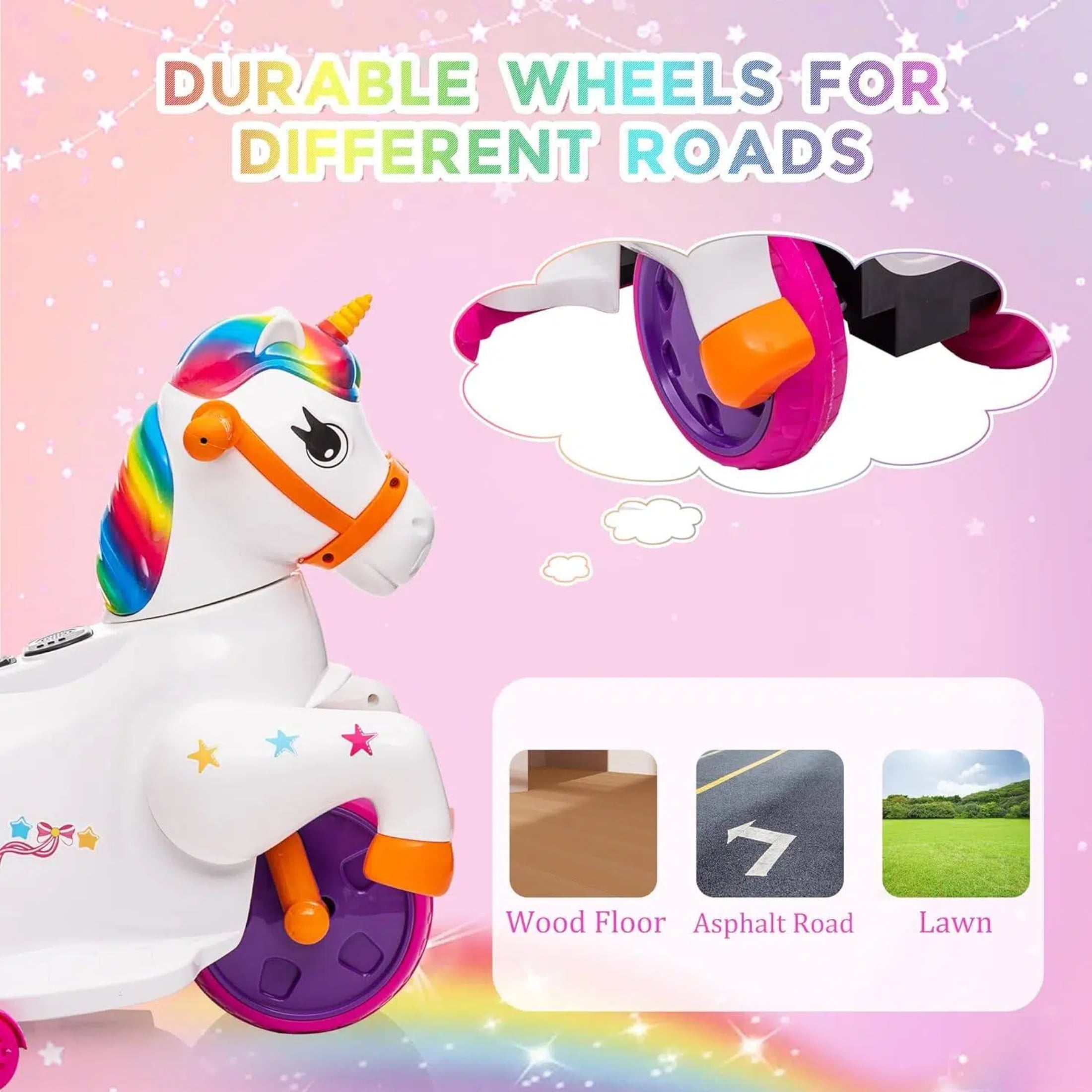 TRANSLINK 12V Unicorn Ride on Car Toys Music Up and Down Pony Electric Car for Kids Xmas Birthday Gifts Present Boys Girls Toys Ages 2-6