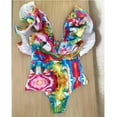 thumbnail image 2 of Meloria Swim and Fashion Stylish Ruffle Shoulder Backless Rainbow Swimwear, Tie Dye Multi Color Print Swimsuit, 2 of 4