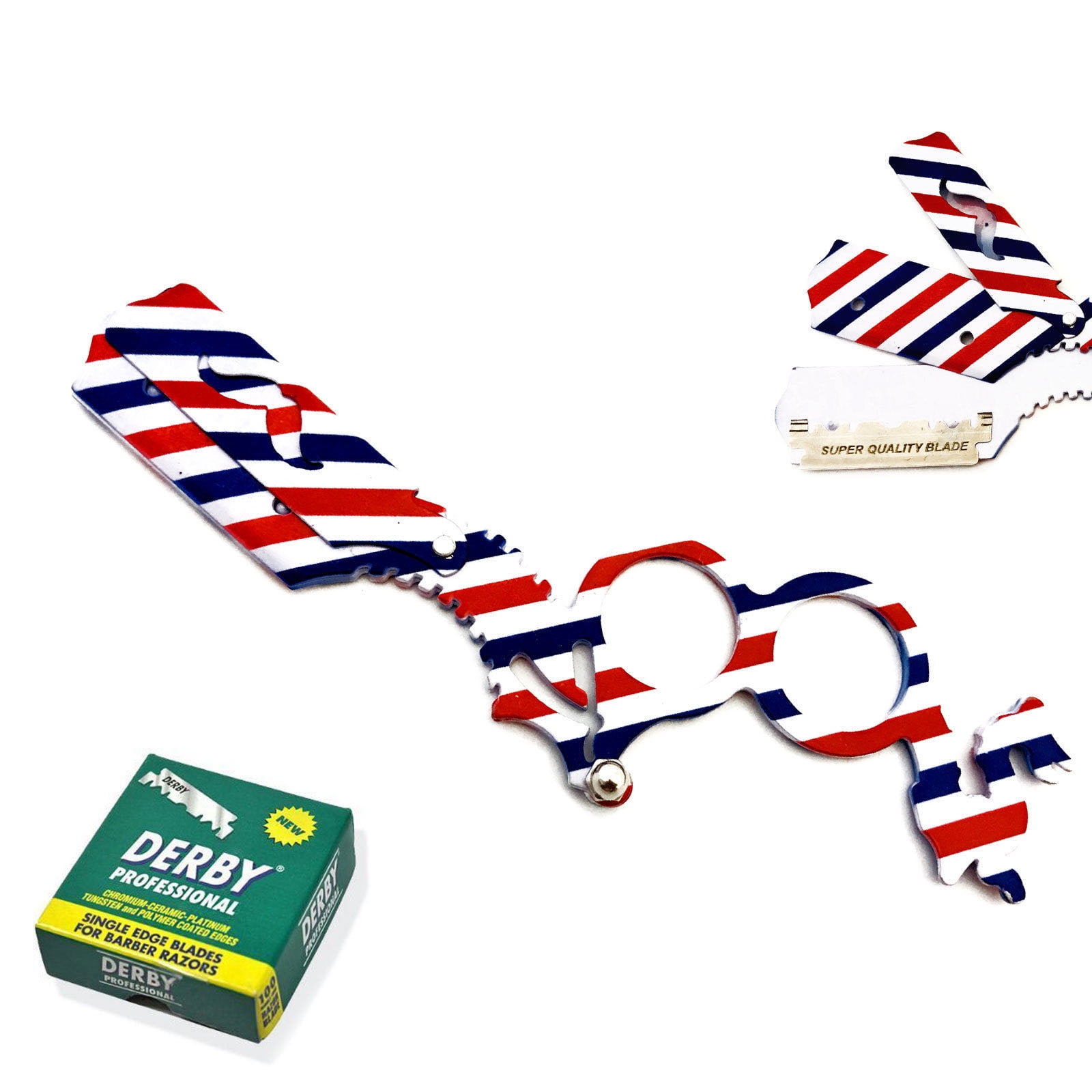 Barber Shaving Razor Barber Pole Design Finger Shavette with 100 Blades Refill