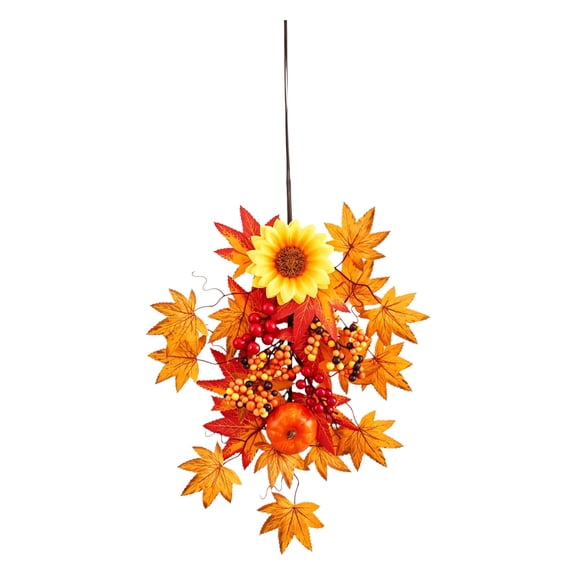 Deeceymbur Fall Floral Garland Maple Sunflower Pumpkin Swag for Front Door Thanksgiving Halloween Decor