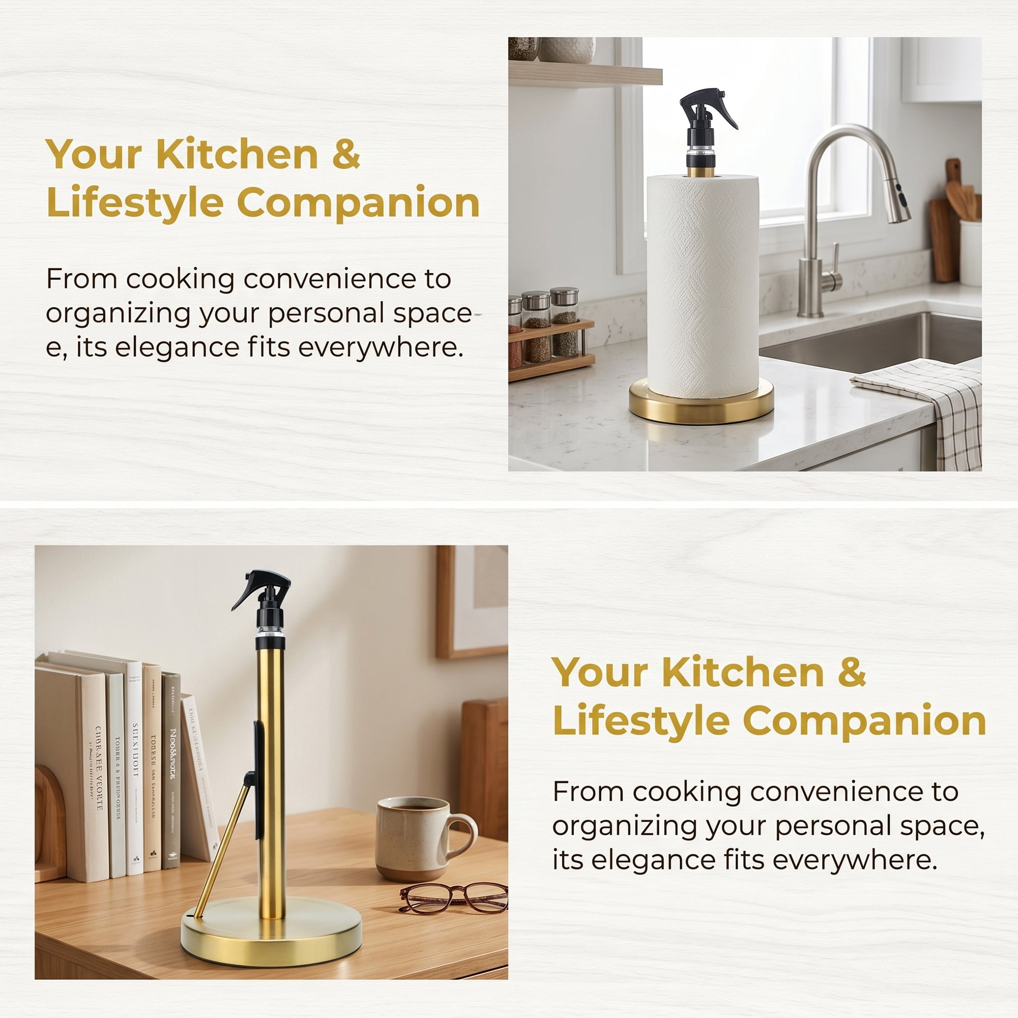 Unique Bargains Countertop Base Stainless Steel Paper Towel Holder Gold 14.4x7.1inch
