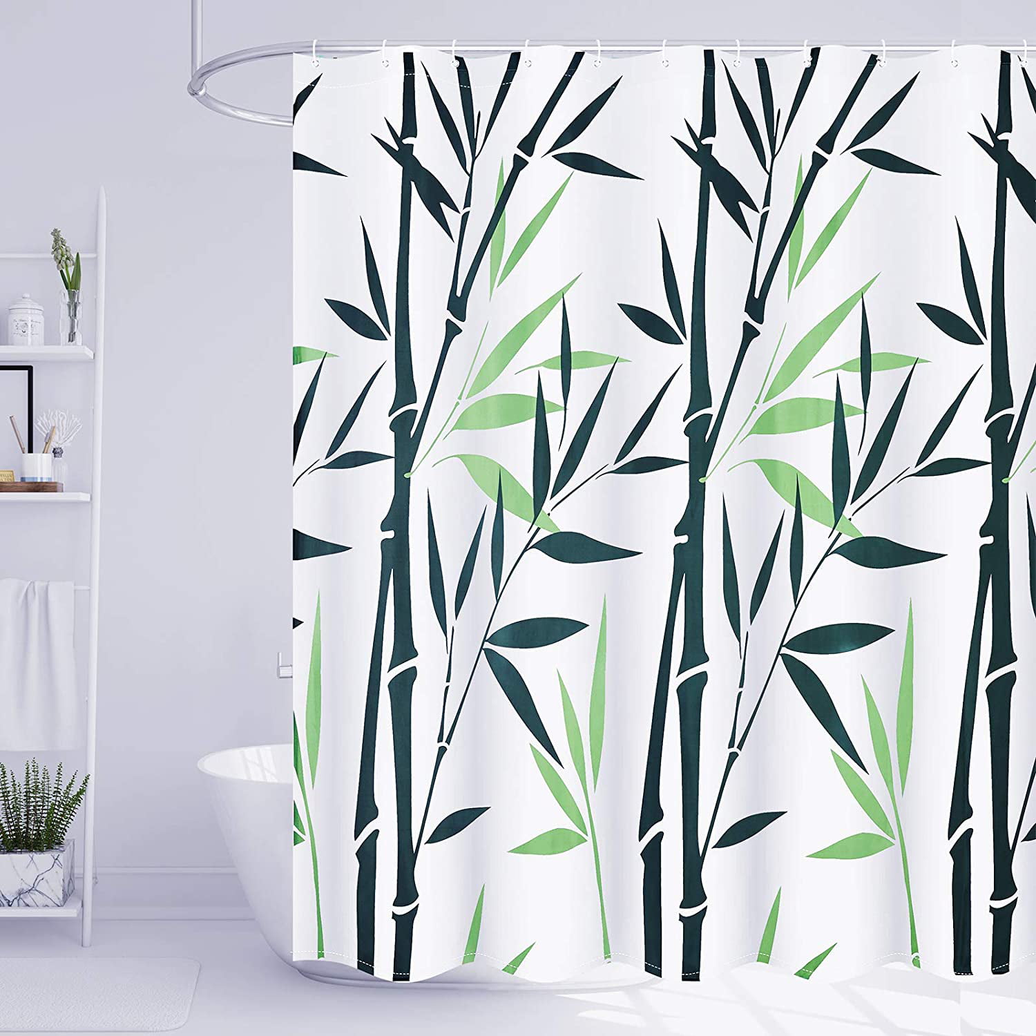 Plant Shower Curtain Green Bamboo Print, Shower Curtain Made From Bamboo