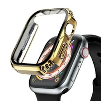 Rugged Case for Apple Watch 41mm Case Screen Protector, Shockproof Protective Case Bumper 9H Tempered Glass Screen Protector Cover for iWatch Series 9 8 7,1 Gold 1 Clear