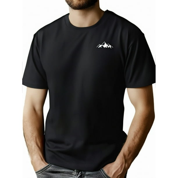 Men's Polyester T-Shirts with Geometric Mountain Print – Casual Crew Neck, Short Sleeve, Slight Stretch, Knit Fabric Tops for Summer