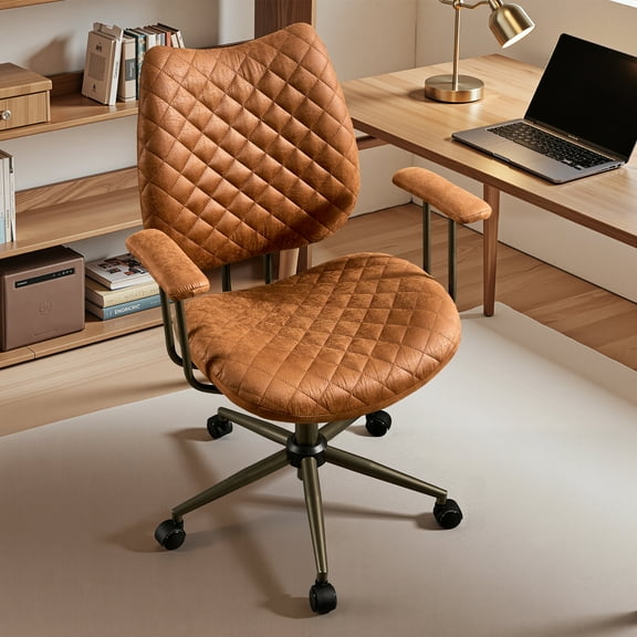 XIZZI Ergonomic Office Chair, Comfy Desk Chairs w/ 3.15" Adjustable Height, 30° Tilt & 360° Swivel, Ideal for Home & Office Workspaces, Brown (Suede Leather)