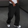 thumbnail image 2 of Rexolia Mens Baggy Wide Leg Sweatpants Loose Fit Uncuffed Lounge Gym Casual Joggers with Pockets Drawstring Waist Black L, 2 of 4