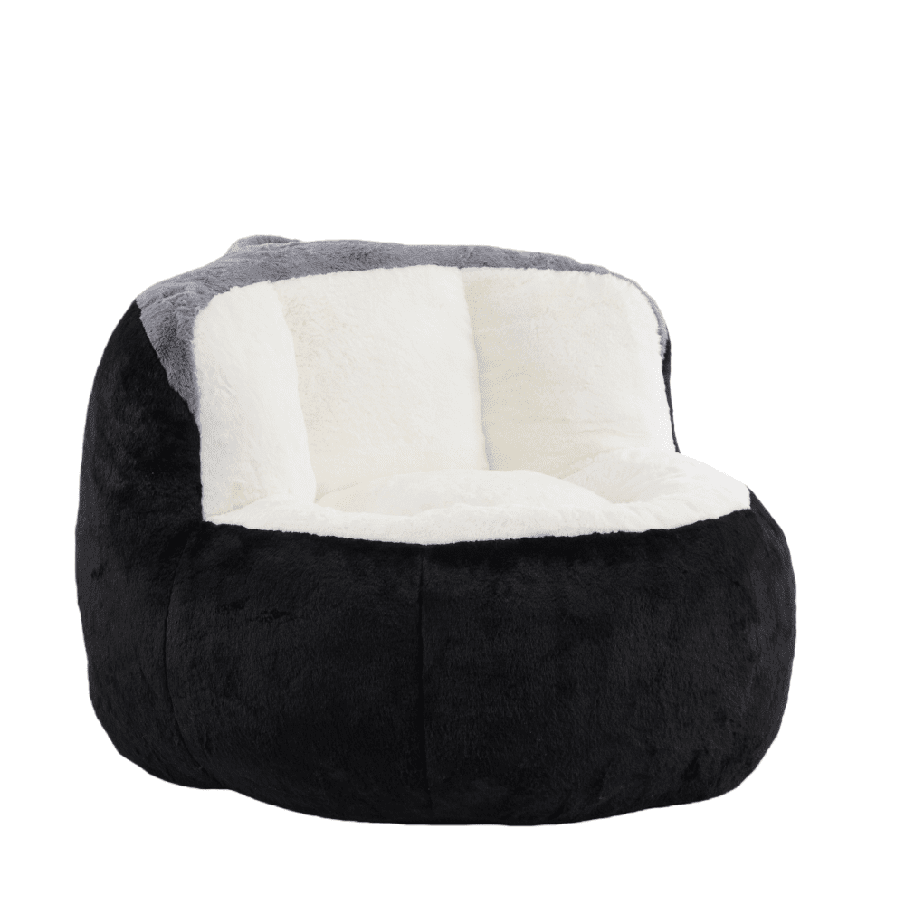 Tcbosik Oversized Bean Bag Chair, Faux Fur Accent Chair, Single Sofa Chair for Living Room, Bedroom, Black+White+Grey