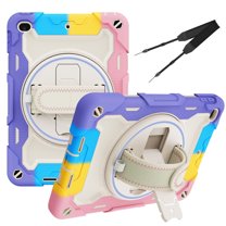 XYX 3in1 Rotating Stand Case for iPad Mini 5th/4th Generation 7.9 inch with Hand/Shoulder Strap, Shockproof Rugged, Colorful Pink