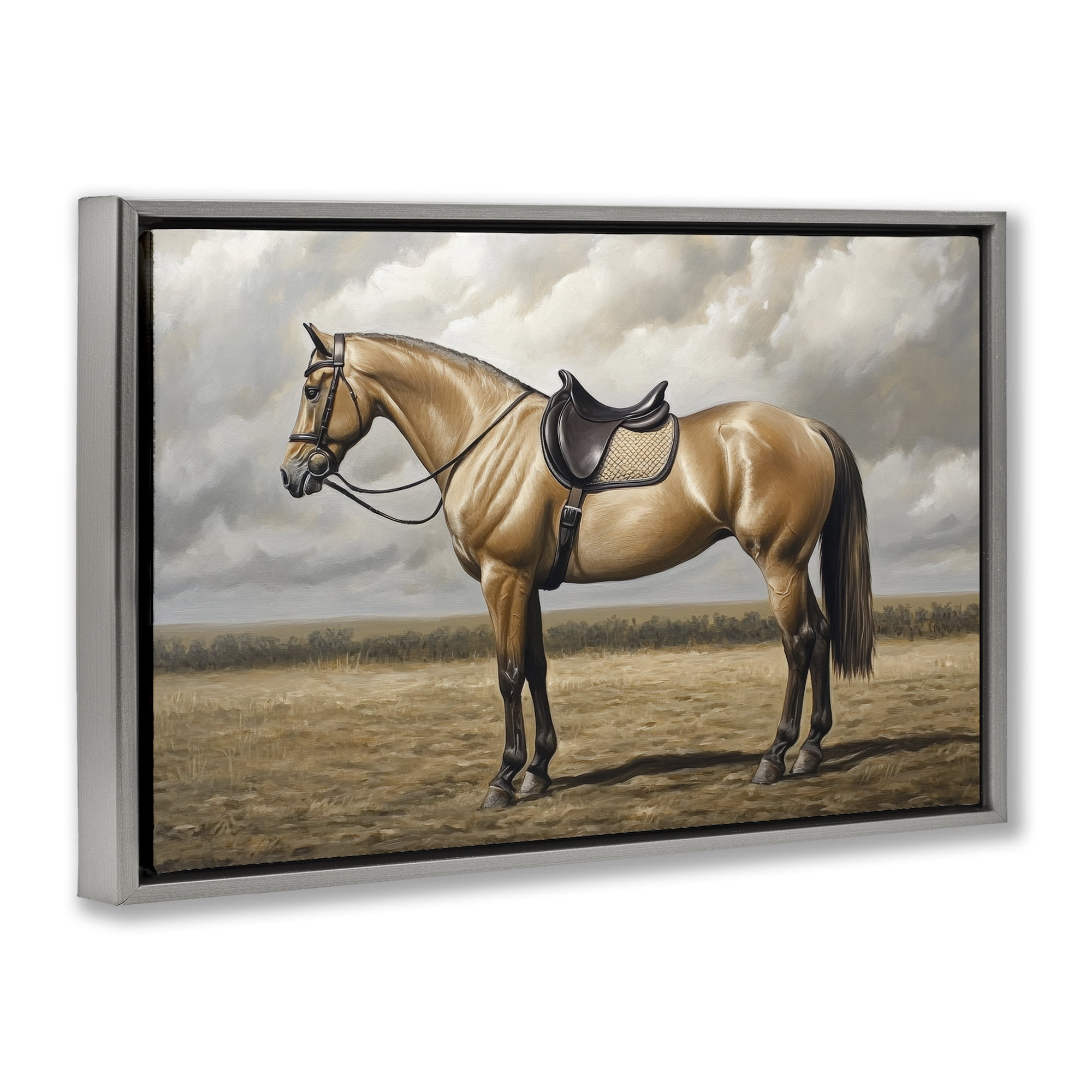 Stupell Industries Shiny Mare Saddled Up Gray Framed Floater Canvas Wall Art, design by Petal Prints Design