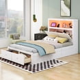 thumbnail image 4 of Wood Full Size Hydraulic Platform Bed with Storage LED Headboard, Charging Station & 2 Drawers, White, 4 of 9