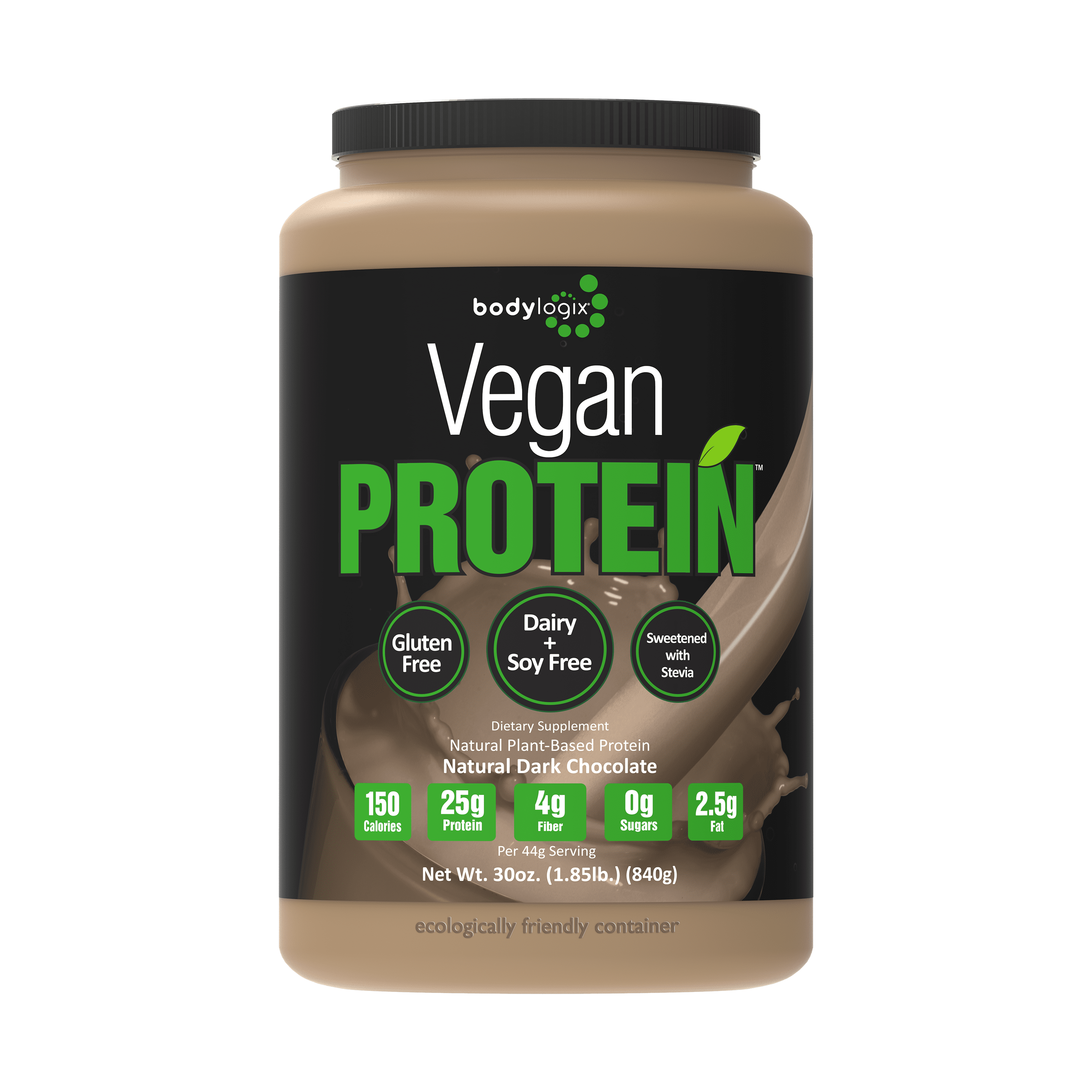 Bodylogix Vegan Protein, Natural Dark Chocolate, 1.85 Lb