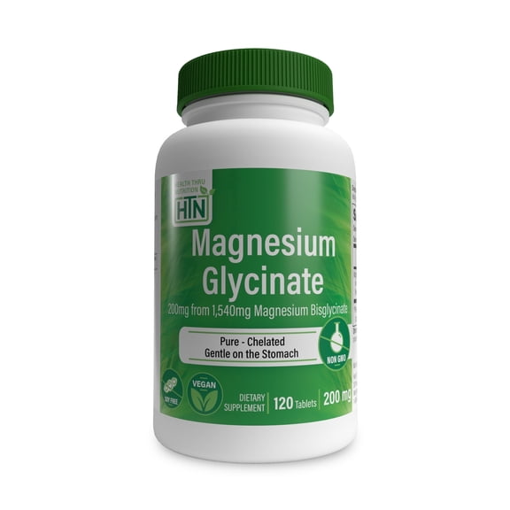 Magnesium Glycinate - Muscle, Nerves, Relaxation & Sleep Supplement | 200mg Elemental Magnesium Fully Reacted Chelated | Gentle on the Stomach | Non-GMO 120 tablets | by Health Thru Nutrition