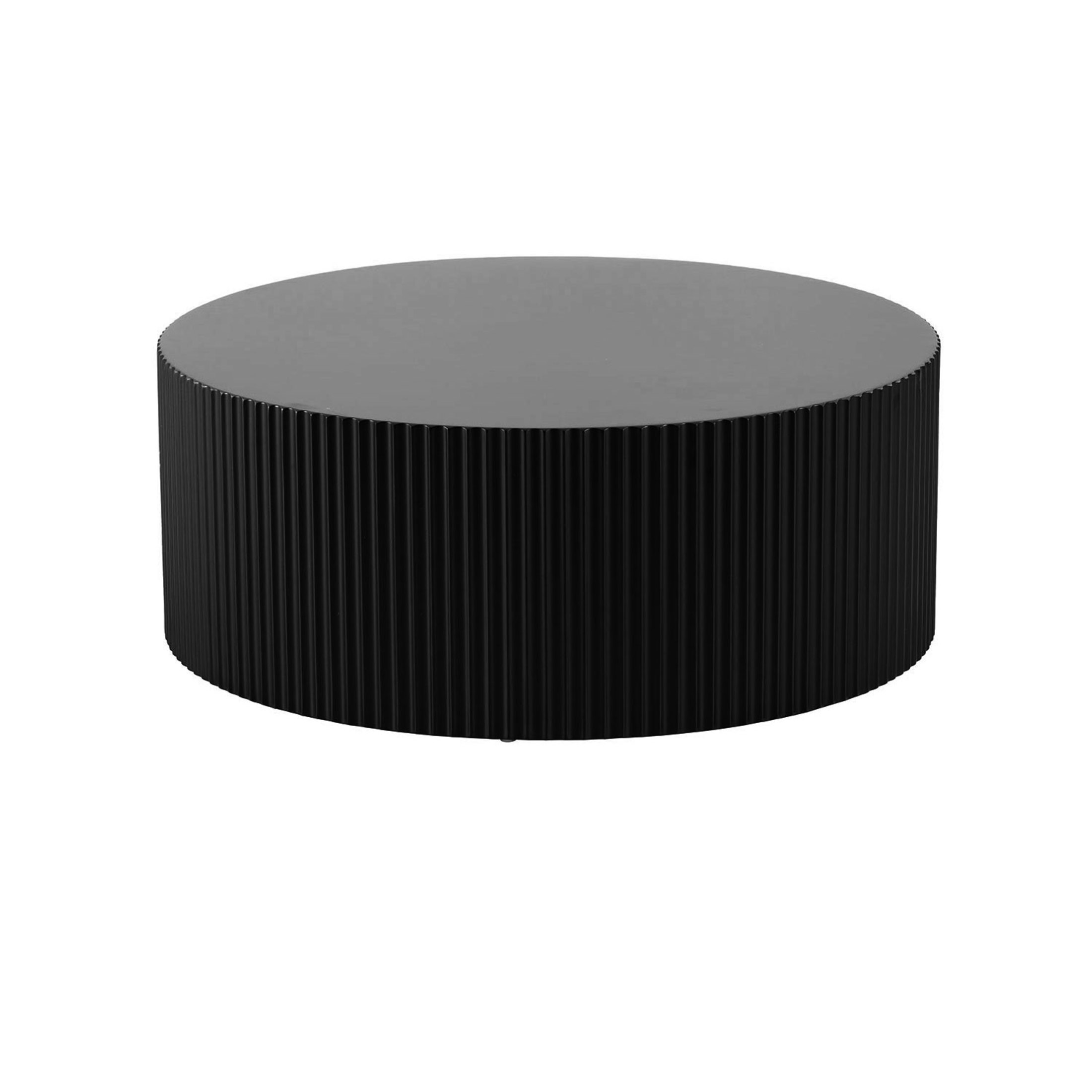 Noble House 35.43" Contemporary Round Coffee Table, MDF Drum with Handcrafted Relief, Modern Painted Finish, Matte Black
