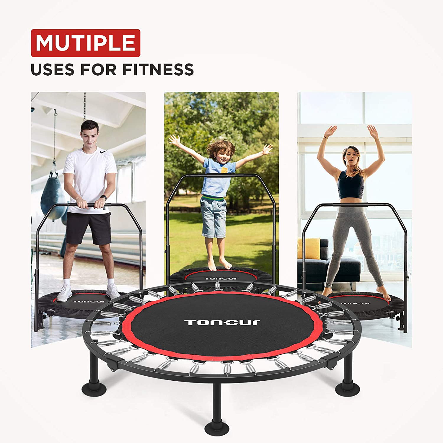 CANWAY 40 Foldable Mini Trampoline Fitness Rebounder Trampoline for Adults Kids with Adjustable Foam Handle Exercise Trampoline Indoor Outdoor Workout with 35pcs Springs Max Load 330lbs 