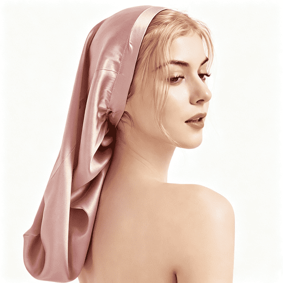 SUSWIM 19Momme 100% Mulberry Silk Long Sleep Hair Care Cap, Adjustable Silk Sleep Cap,Wide lace-up