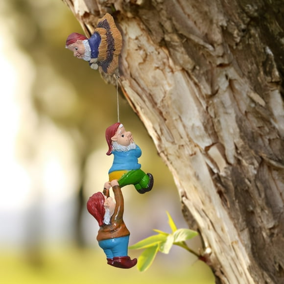 Meitianfacai Three Dwarfs Climbing Tree Ornaments White Beard Dwarf Garden Ornaments Design Decoration Ornaments Garden Home Decorations